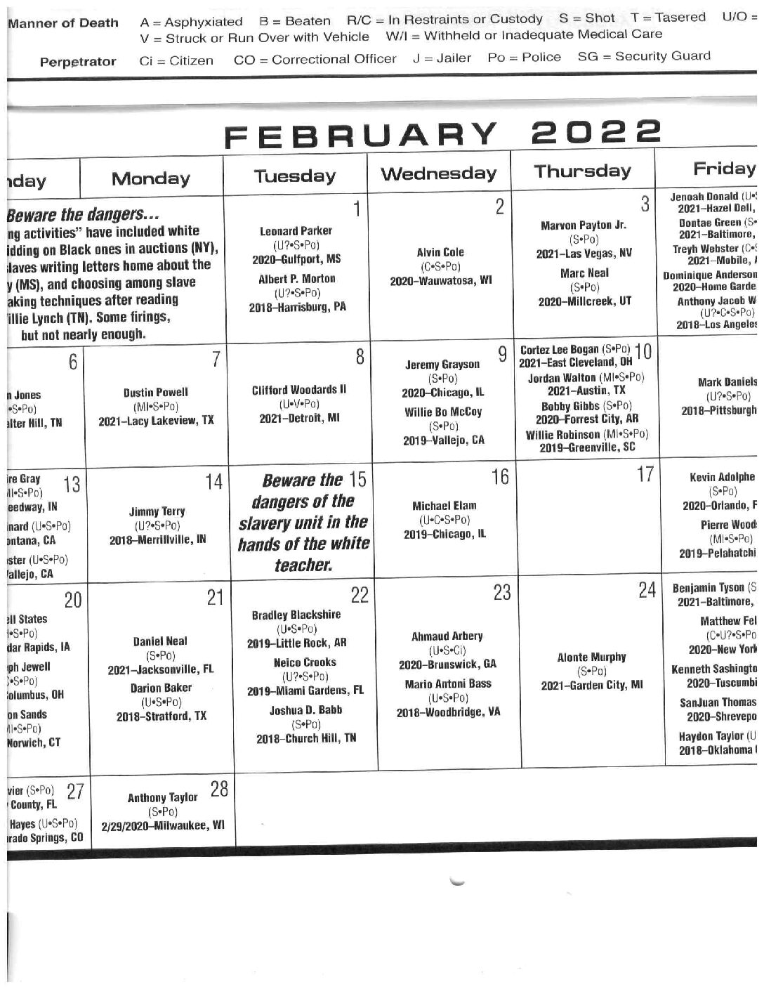 Blm Calendar February 2022 Detail